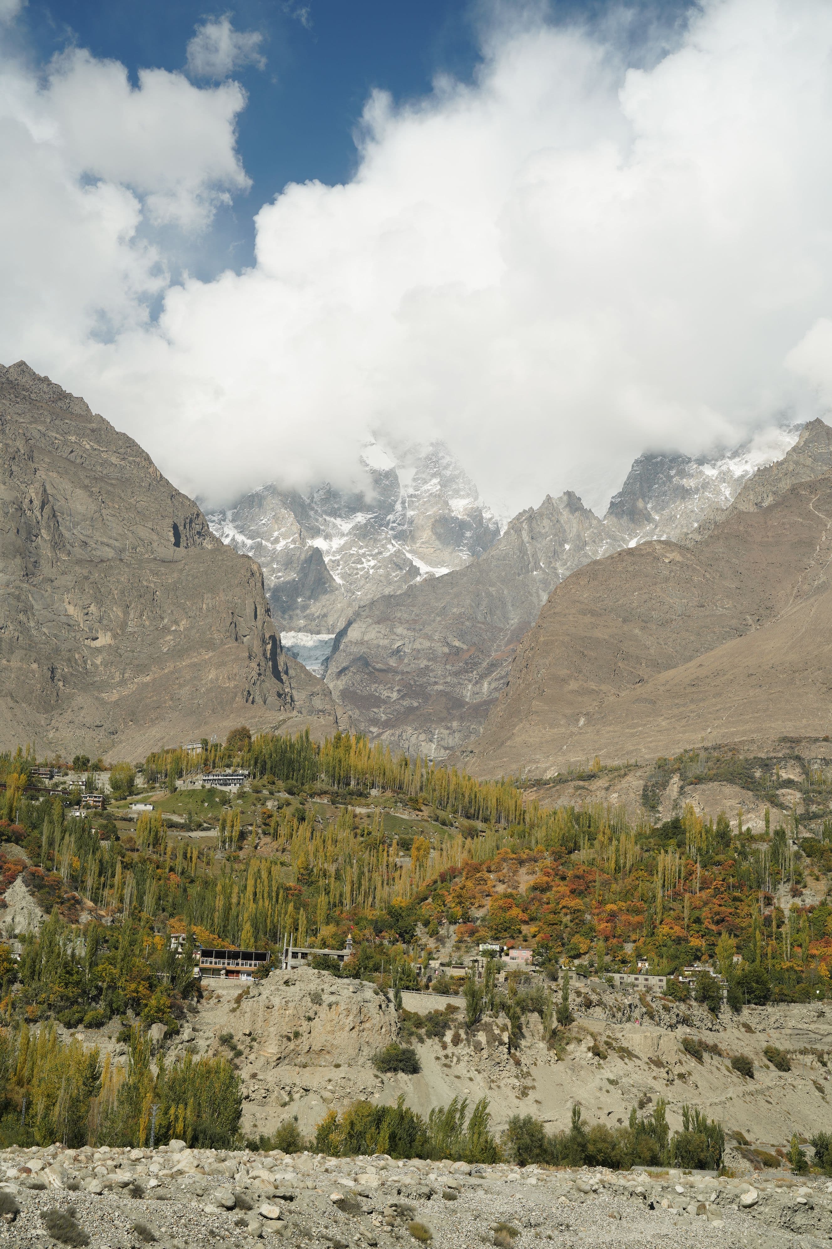Hushe Valley in Ghanche, Baltistan with dramatic Karakoram granite walls and deep glacial terrain on the approach to Masherbrum and K6