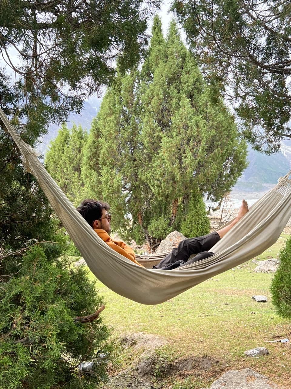 Tourist Resting after a hike at Batura