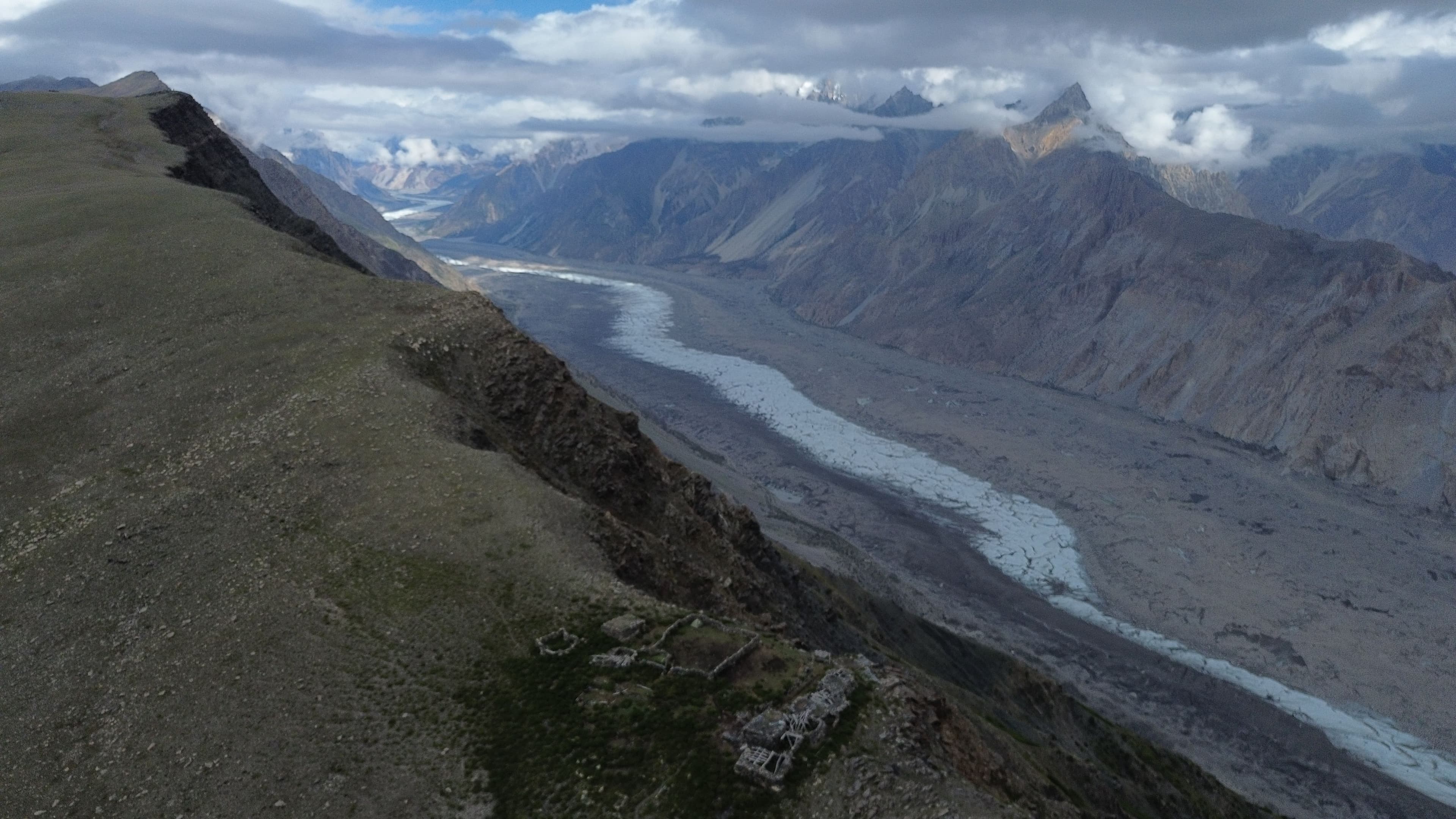 Aerial view of the Karakoram plateau near Khunjerab Pass, the world's highest paved international border crossing at 4,693m on the Pakistan-China border